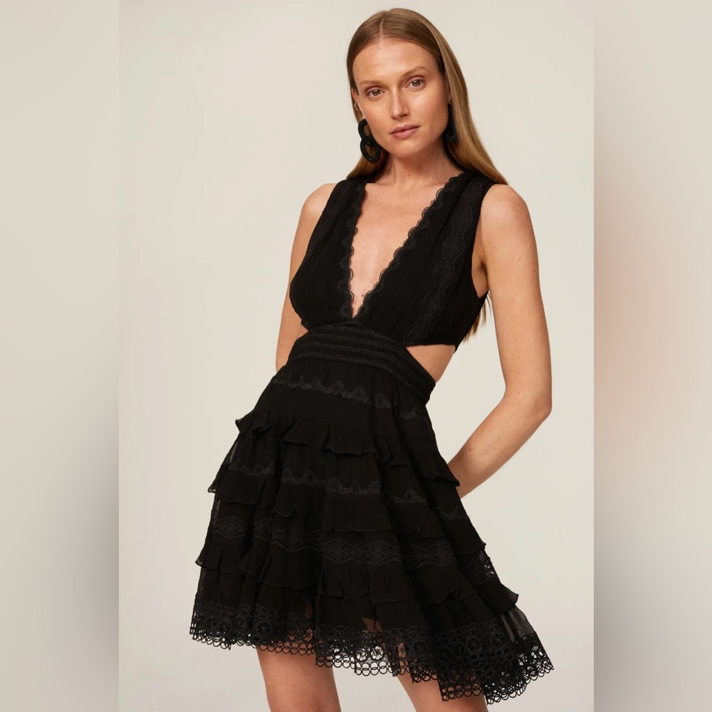 Rococo Sand Tessa Lace Tiered Mini Dress in Black